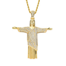 personalisierte messing kupfer kubisch gold zirkon Christian Jesus Cross anhänger frauen halskette männer hip hop halskette party schmuck